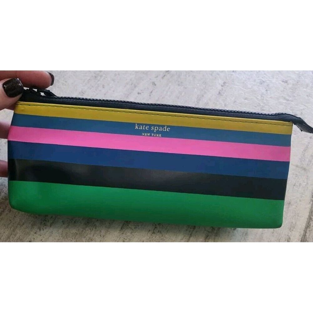 Kate Spade Pencil Pouch Candy Stripe Cosmetic Case Travel Colorful Enchanted